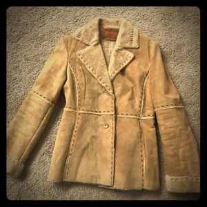 A Guess genuine leather with faux fur coat